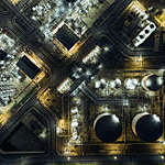 Aerial top view Oil refinery at night for energy industry or transportation background.