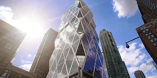 Hearst Tower, first "green" high-rise office building completed in New York City. 