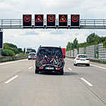 Traffic and speed limit signs on german Autobahn A2 nearby Magdeburg.  